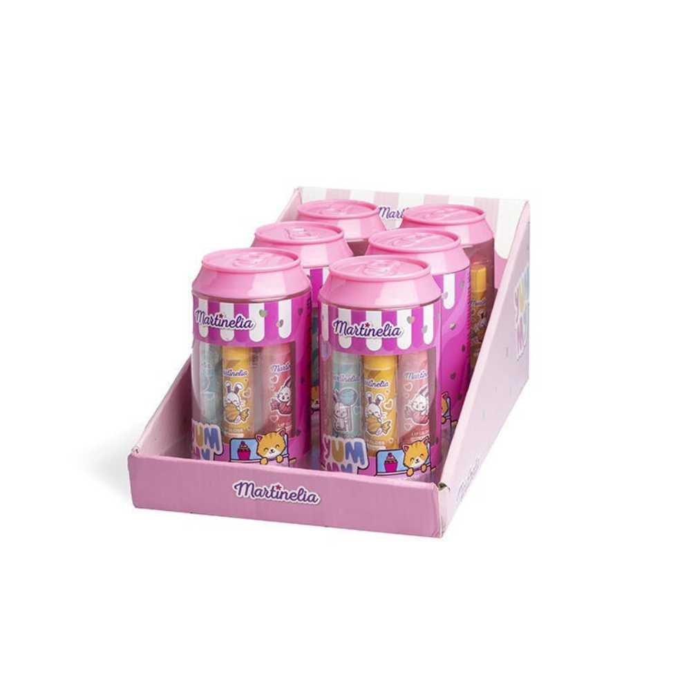 Σετ 3 παιδικών lip balm Martinelia σε μεταλλικό κουτί, με γεύσεις Μέντα, Μάνγκο & Βατόμουρο.
