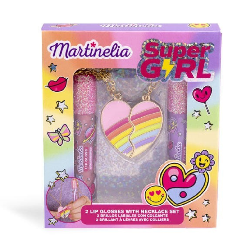 Martinelia Super Girl lip gloss set με κολιέ καρδιά για παιδιά