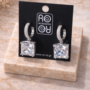 Σκουλαρίκια RO-RO Luxury Crystal Drop Earrings Ασημί