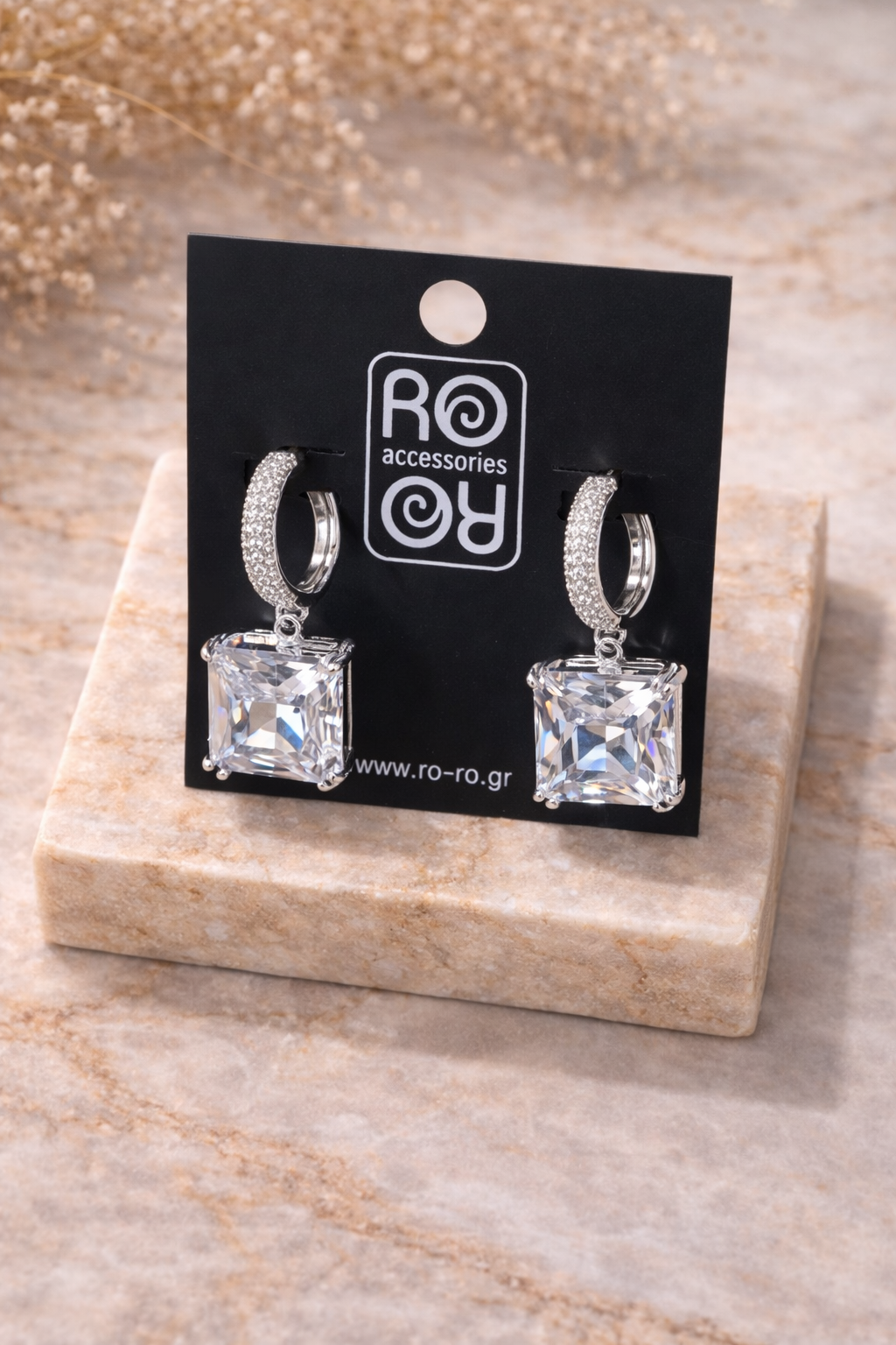Σκουλαρίκια RO-RO Luxury Crystal Drop Earrings Ασημί