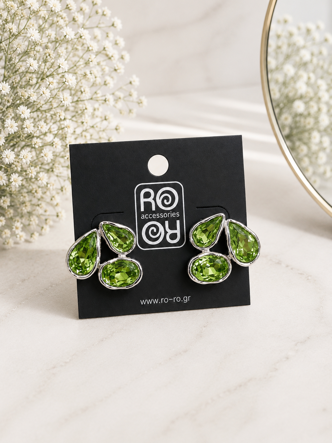 Σκουλαρίκια RO-RO Green Crystal Statement Earrings