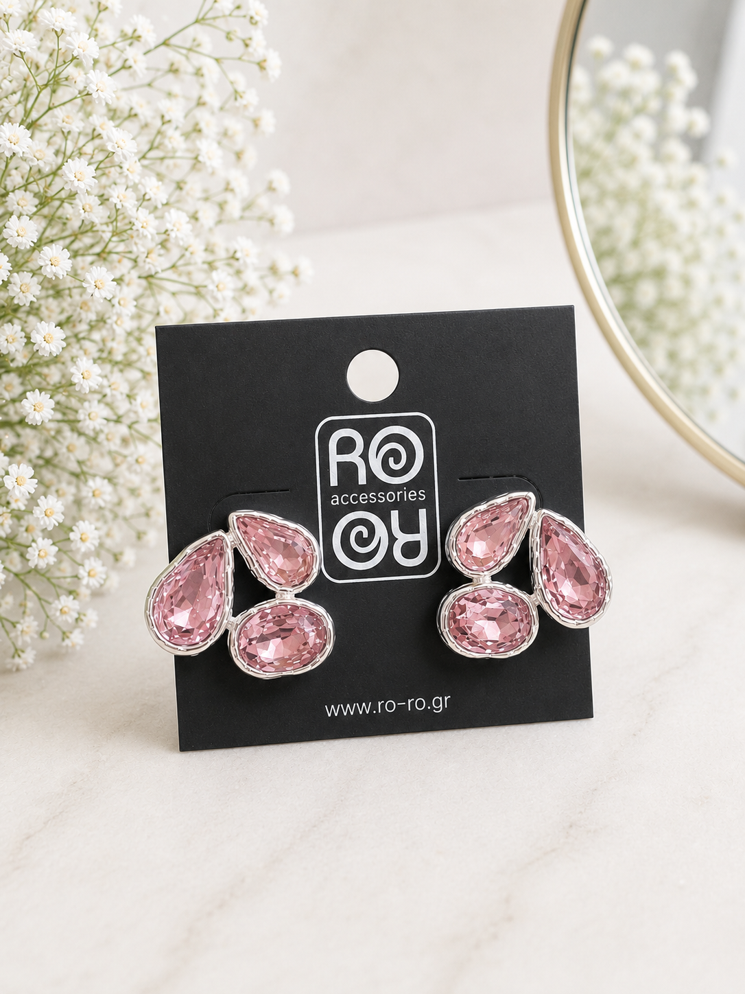 Σκουλαρίκια RO-RO Pink Crystal Statement Earrings