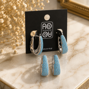 Σκουλαρίκια RO-RO Turquoise Luxe Hoop Earrings Ασημί