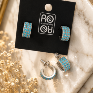 Σκουλαρίκια RO-RO Turquoise Mini Hoop Earrings Ασημί