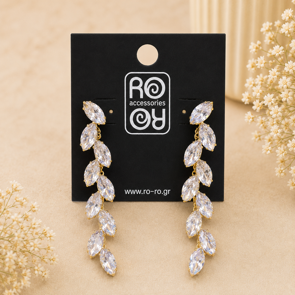 Σκουλαρίκια RO-RO Luxury Crystal Cascade Earrings Χρυσά