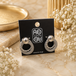 Σκουλαρίκια RO-RO Silver Chain Hoops με Textured Σχέδιο