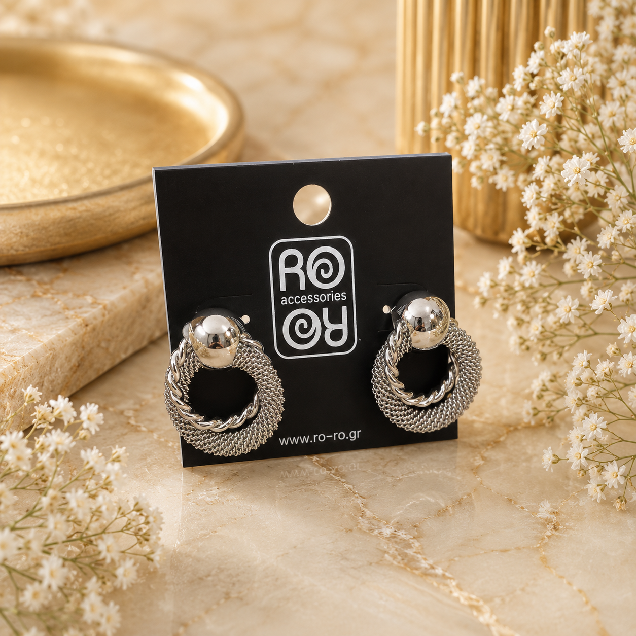 Σκουλαρίκια RO-RO Silver Chain Hoops με Textured Σχέδιο
