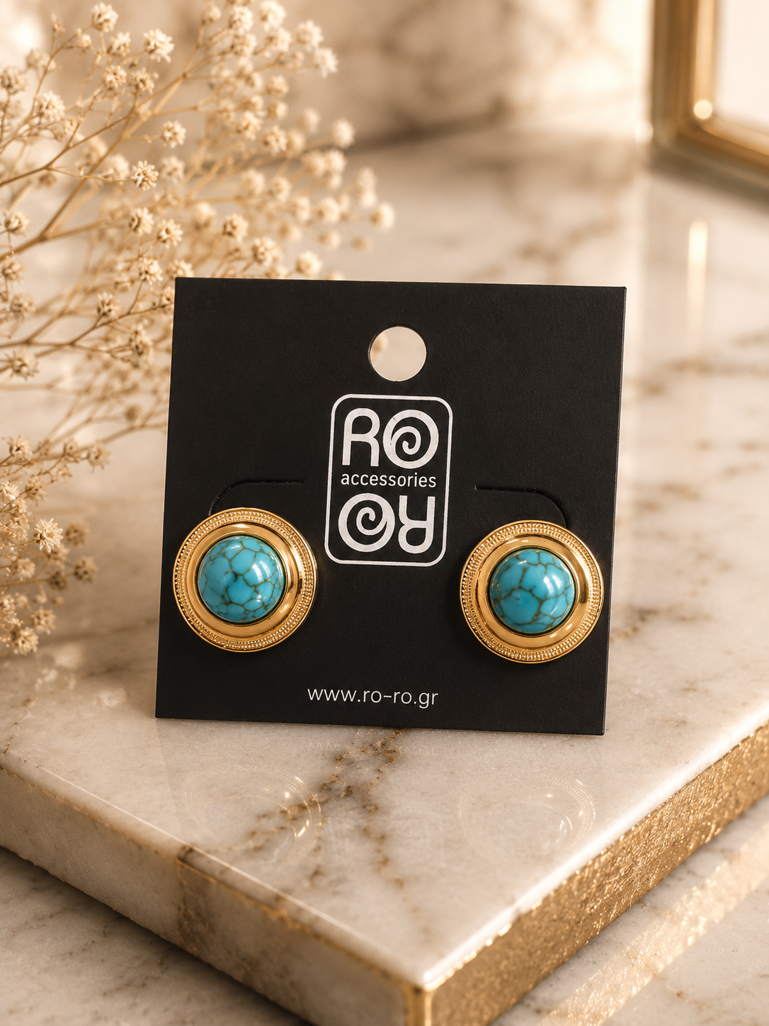 Σκουλαρίκια RO-RO Turquoise Classic Stud Earrings Χρυσά