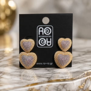 Σκουλαρίκια RO-RO Καρδιές Δίχρωμες με Glitter Λεπτομέρειες