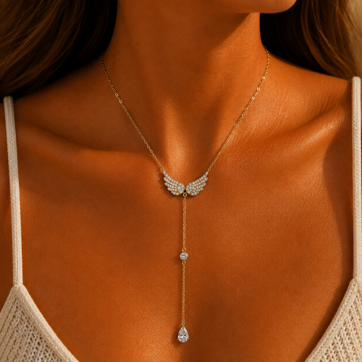 Χρυσό Κολιέ Angel Wings με Ζιργκόν by BeautyShow